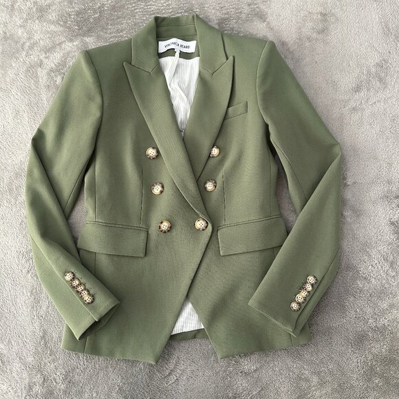 Veronica Beard Stone Army Green Classic Miller Dickey Blazer Women's 2 Gold - Picture 2 of 11